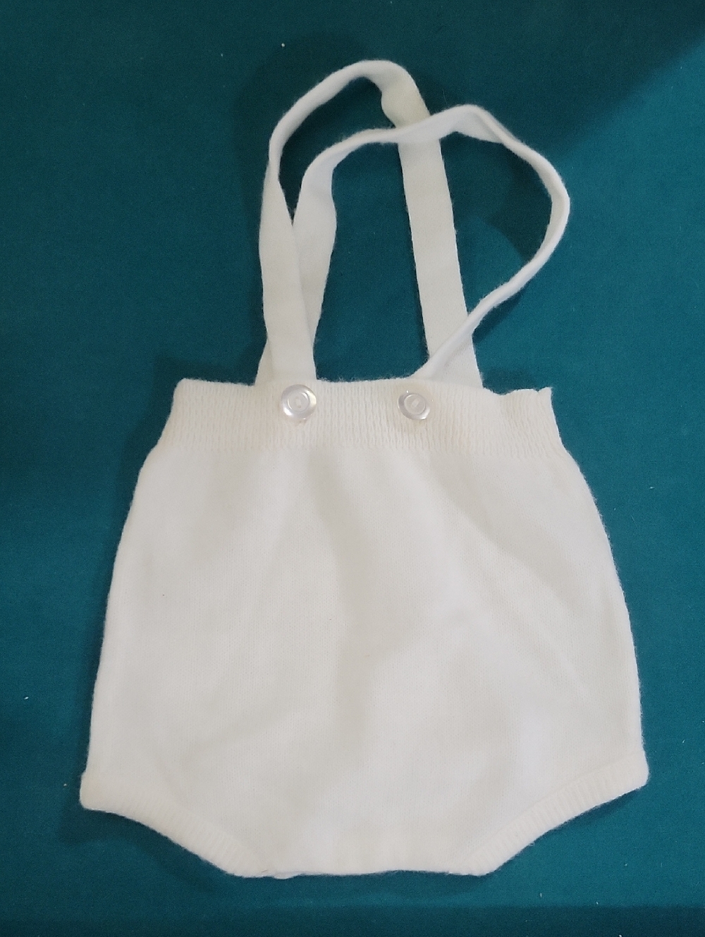 Classic White Knit Baby Suspender Romper